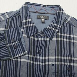 Toad & Co Beckmen Shirt Mens Medium Blue Plaid Organic Cotton Slim Fit Button Up